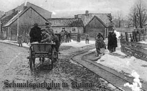 Tor wojskowej kolei wąskotorowej Kolno-Stawiski. Fragment pocztówki Kolna z 1915 roku.
