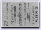 Dwuopcjonalny bilet kartonikowy Kruklanki-Kożuchy / Kruklanki-Pozezdrze z dnia 3.07.1944 roku.