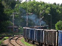 11.08.2012, Stare Juchy, SU46-041 wyjeżdża w stronę Wydmin z pociągiem Nida - Korsze (Bartoszyce).