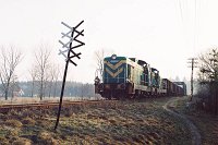 14.04.2003, Nowa Wieś Ełcka, tuż za mostem na rzece Ełk, SM42-829 i SM-377 z poc. TKMSc 790 Ełk - Pisz