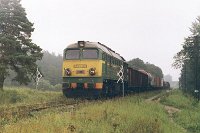03.09.2000, przed stacją Stare Juchy, km 121,3 szlaku, ST44-891 z poc. TNGS 1597 Białystok - Zajączkowo Tczewskie podczas krótkiego powrotu lokomotyw tej serii do obsługi pociagów towarowych na linii Ełk-Korsze przez Zakład Taboru w Olsztynie