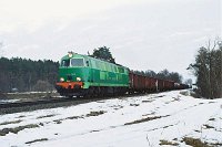 08.03.2003, przed stacją Stare Juchy, km 121,3 szlaku, SU45-028 z dodatkowym pociągiem TNGS 1599 Białystok - Zajączkowo Tczewskie, około godz. 17.0